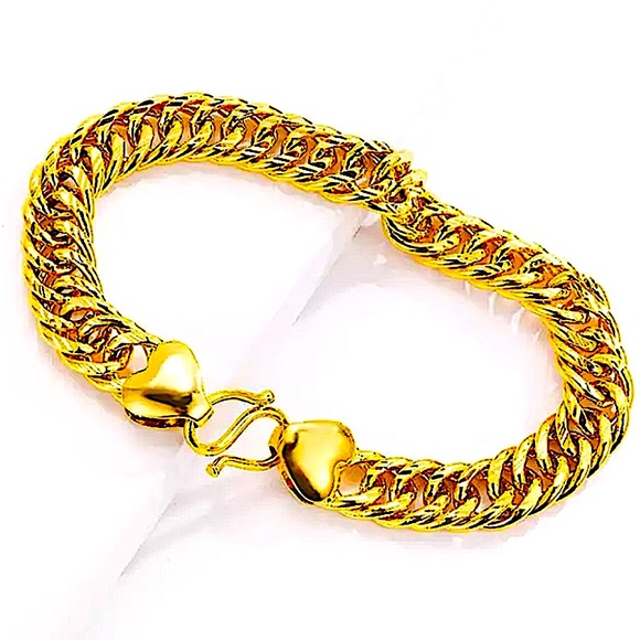 Gold Cuban Chain Link Gold Plated Unisex Bracelet - Picture 2 of 5